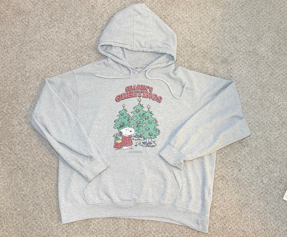 Snoopy Season’s Greetings Christmas Hoodie Gray XL